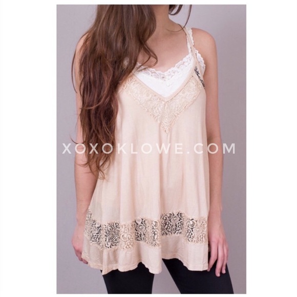 POL Beige Embroidered Lace Inset Sleeveless Racerback Cami Top - Picture 10 of 14